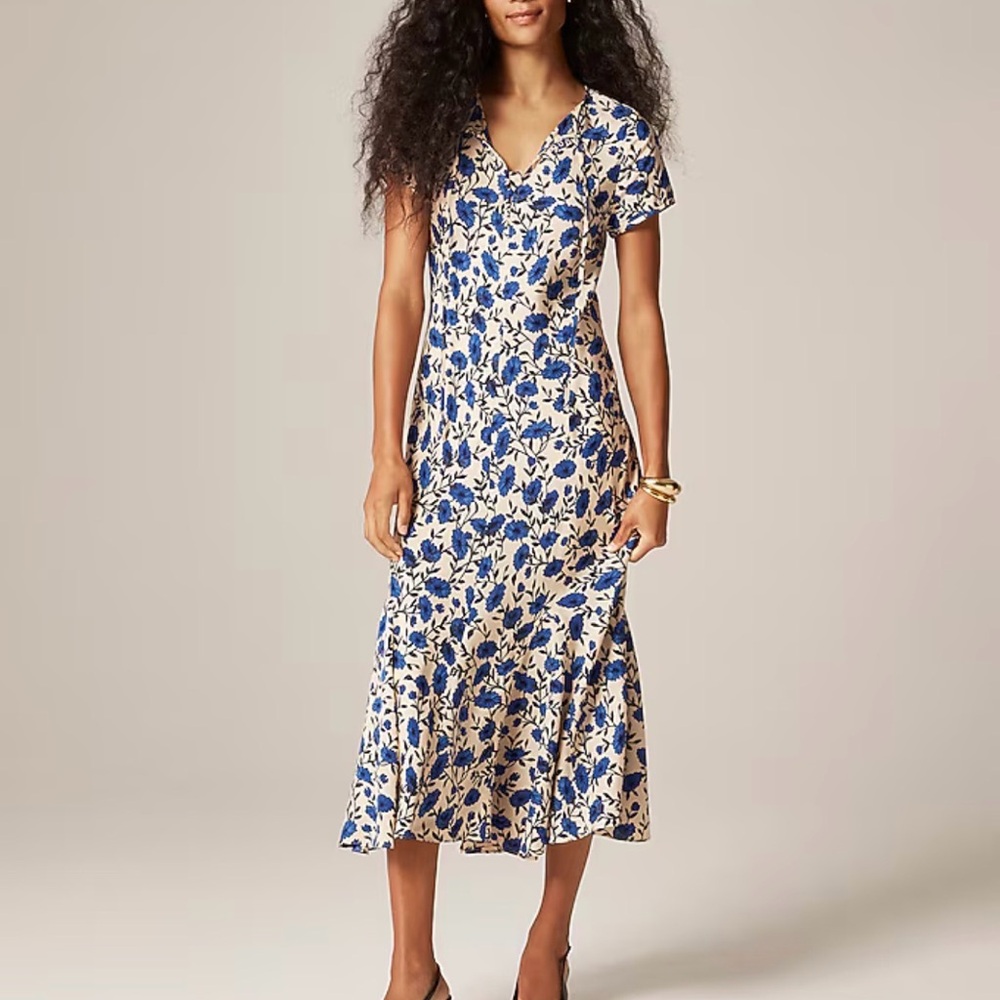 J.Crew Short-sleeve slip dress in indigo‎ daisy print 6